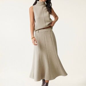 OGL High Waisted Umbrella Hem Midi Skirt - Heather Morganite Small